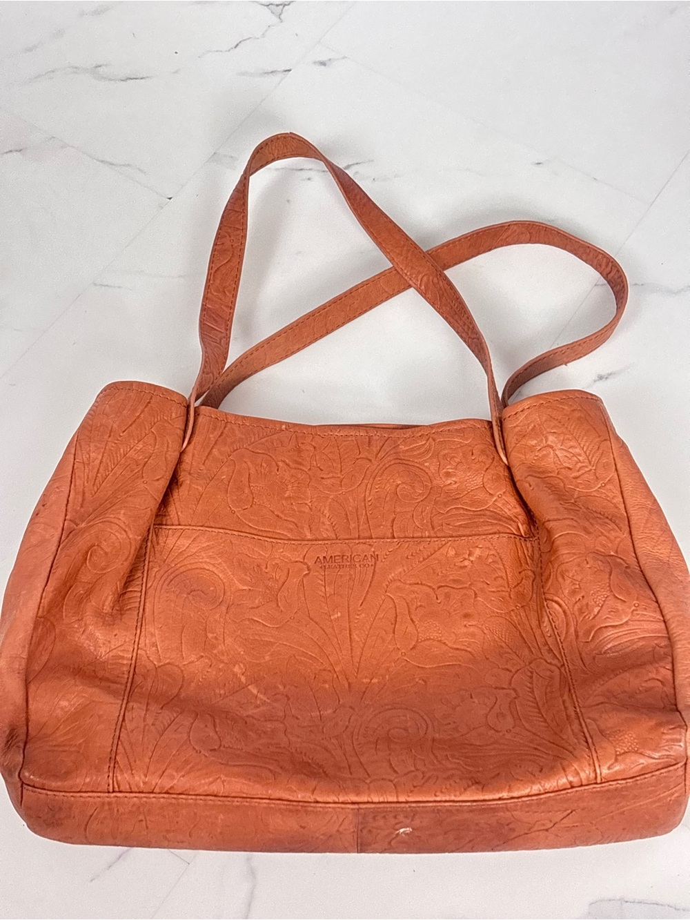 American Leather Co Brown Genuine Leather Embossed Shoulder Bag Boho Western - Picture 13 of 16
